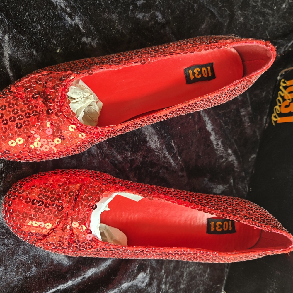 1031 Shoes Red Sparkle Flats Dazzling Slip-On Loafers